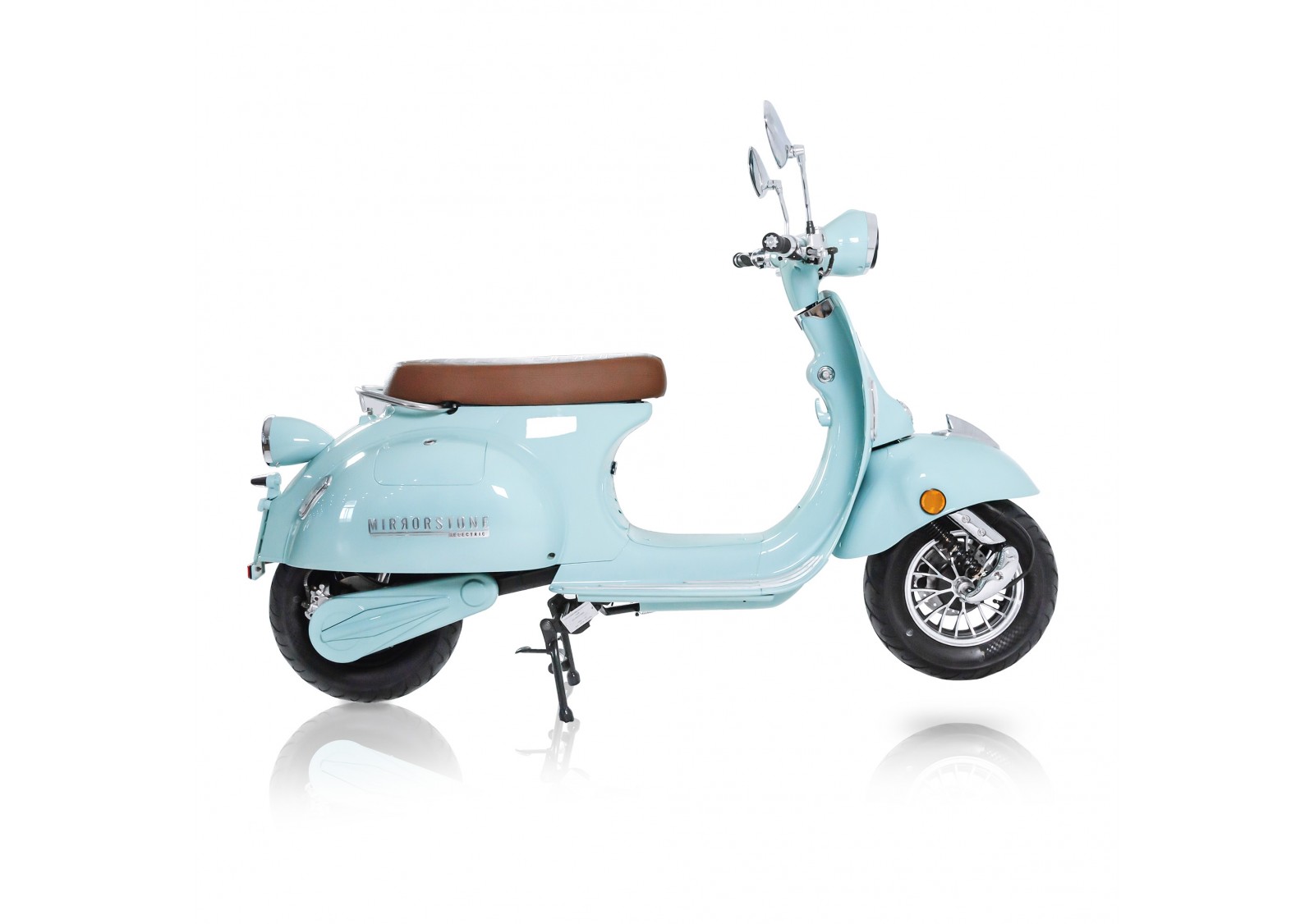 Light blue store moped